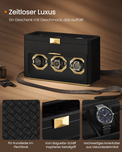Rootz Watch Box for 9 Watches - Display Case - Jewelry Organizer - Protects Watches - 16.2 x 40 x 25.3 cm - Black