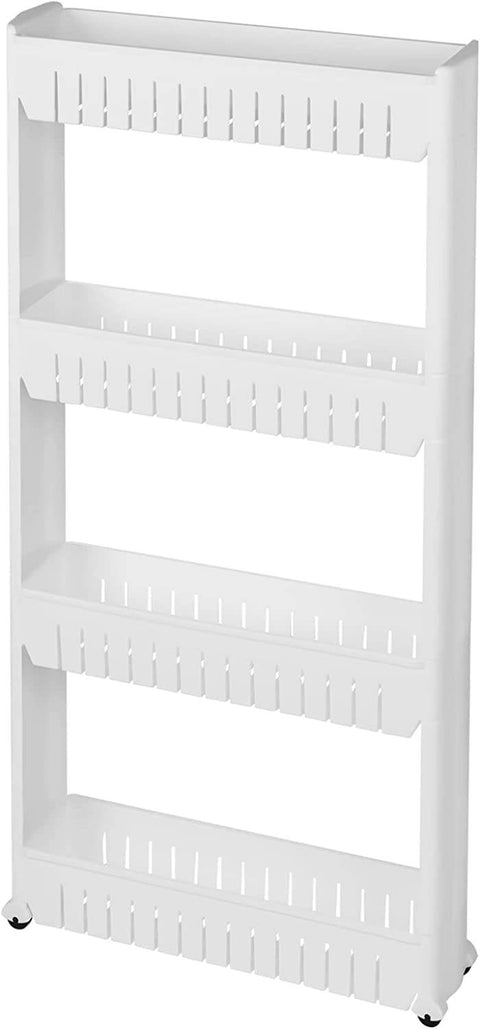 Rootz Niche Trolley - White Kitchen Cart - Slim Design - 4 Tier Shelving - High Edges - Easy Assembly - Compact - Removable Wheels