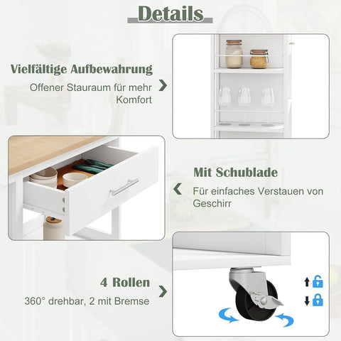 Rootz Kitchen Trolley - Rolling Cart - Serving Cart - Sturdy MDF - 73cm x 88cm x 38cm