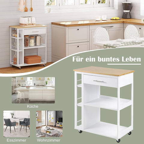 Rootz Kitchen Trolley - Rolling Cart - Serving Cart - Sturdy MDF - 73cm x 88cm x 38cm
