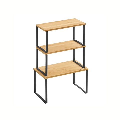 Rootz 3 Piece Set Spice Rack - Herb Organizer - Condiment Holder - Metal & Bamboo Durability - Large 19x35x18cm, Small 15x33x16cm