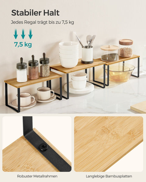 Rootz 3 Piece Set Spice Rack - Herb Organizer - Condiment Holder - Metal & Bamboo Durability - Large 19x35x18cm, Small 15x33x16cm