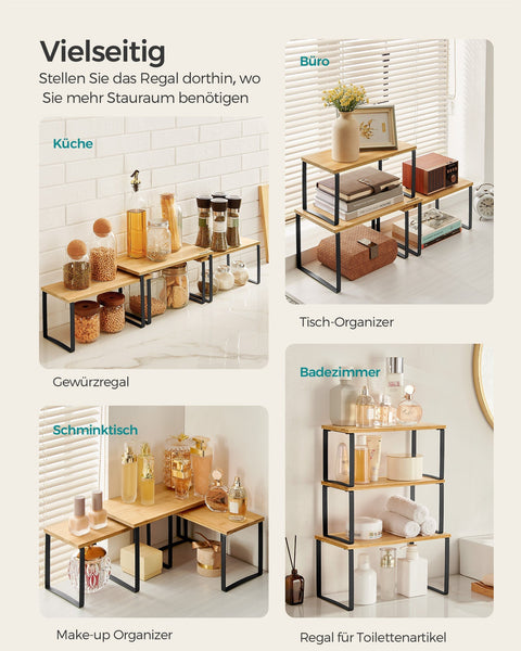 Rootz 3 Piece Set Spice Rack - Herb Organizer - Condiment Holder - Metal & Bamboo Durability - Large 19x35x18cm, Small 15x33x16cm