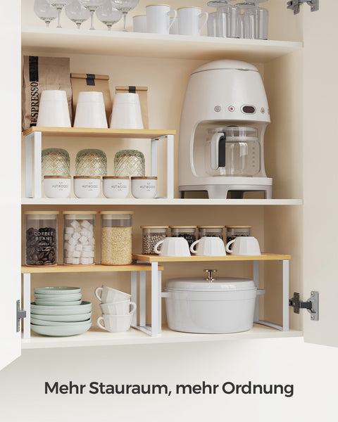 Rootz 3 Piece Metal and Bamboo Spice Rack Set - Cloud White/Natural Beige - Wall Mountable - Large Shelf 19cm x 35cm x 18cm - Small Shelf 15cm x 33cm x 16cm