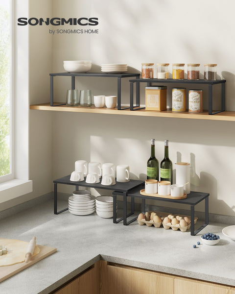 Rootz 2 Piece Set Cake Rack - Baking Rack - Cooling Rack - Metal and Wood Material - Max. Static Load Capacity 15kg - Large Shelf: 19.5cm x 39.7cm x 15.8cm - Small Shelf: 18.5cm x 39.7cm x 13.7cm