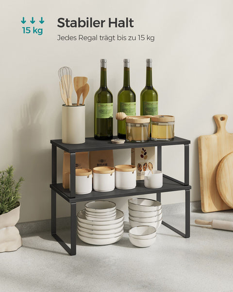 Rootz 2 Piece Set Cake Rack - Baking Rack - Cooling Rack - Metal and Wood Material - Max. Static Load Capacity 15kg - Large Shelf: 19.5cm x 39.7cm x 15.8cm - Small Shelf: 18.5cm x 39.7cm x 13.7cm
