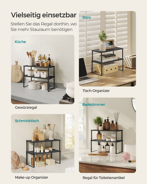 Rootz 2 Piece Set Cake Rack - Baking Rack - Cooling Rack - Metal and Wood Material - Max. Static Load Capacity 15kg - Large Shelf: 19.5cm x 39.7cm x 15.8cm - Small Shelf: 18.5cm x 39.7cm x 13.7cm