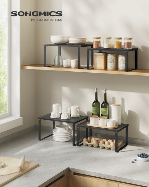 Rootz 4 Tier Cake Rack - Cupcake Stand - Metal Wood Material - Easy Assembly - Space Saving - 19.5cm x 29.7cm x 15.8cm - 18.5cm x 29.7cm x 13.7cm