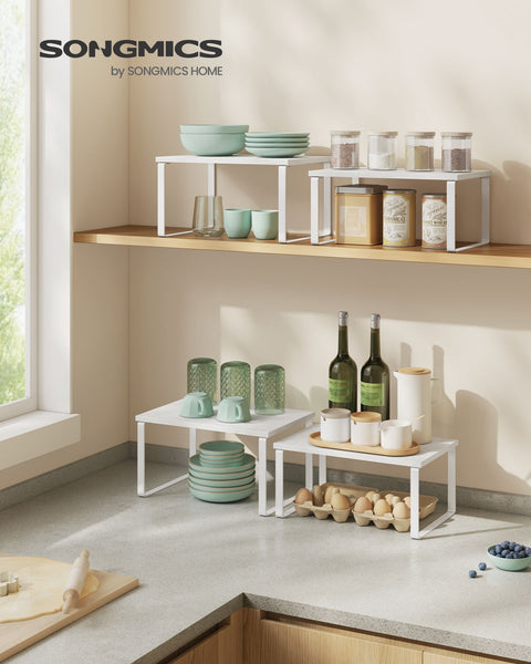 Rootz 4 Tier Cake Rack - Cupcake Stand - Metal Wood Material - Easy Assembly - Space Saving - Versatile Use - 19.5cm x 29.7cm x 15.8cm - Cloud White-Snow White - 3.3kg - 15kg Capacity