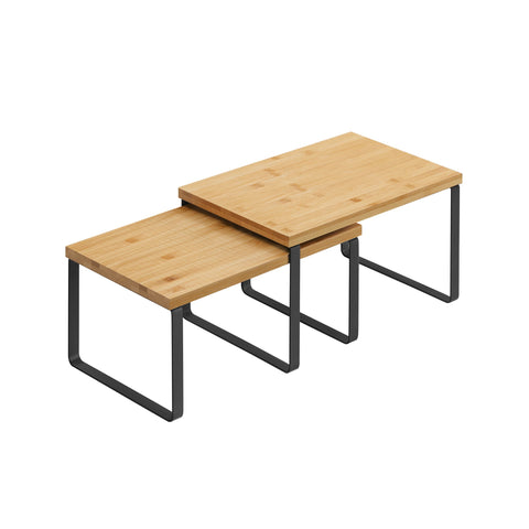 Rootz 2 Piece Set Spice Rack - Kitchen Shelf - Storage Shelves - Bamboo and Metal - Tea Station Organizer - Expand Storage Space - Neat Desk - 29.7cm x 19.5cm x 15.5cm