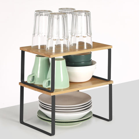 Rootz 2 Piece Set Spice Rack - Kitchen Shelf - Storage Shelves - Bamboo and Metal - Tea Station Organizer - Expand Storage Space - Neat Desk - 29.7cm x 19.5cm x 15.5cm