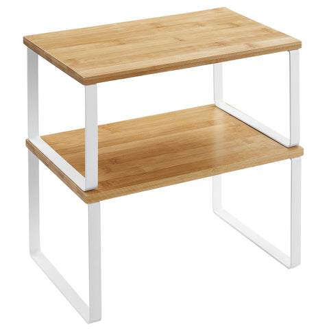 Rootz 2 Piece Set Kitchen Shelf - Spice Rack - Storage Shelves - Bamboo and Metal - Expand Storage Space - Organize Tea Station - Stackable Design - 29.7cm x 19.5cm x 15.5cm