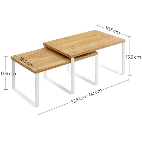 Rootz 2 Piece Set Kitchen Shelf - Spice Rack - Storage Shelves - Bamboo and Metal - Expand Storage Space - Organize Tea Station - Stackable Design - 29.7cm x 19.5cm x 15.5cm