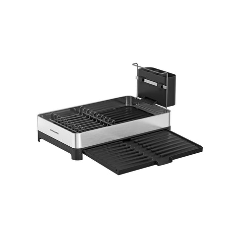 Rootz Dish Drainer with Utensil Holder - Silver-Black - Stainless Steel - PP Plastic - 40cm x (25-44cm) x 21.6cm -12kg Capacity