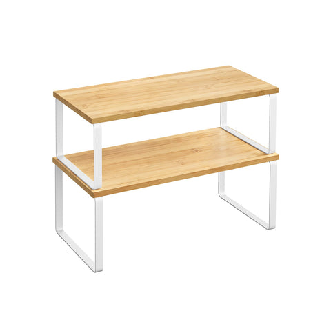 Rootz 2 Piece Set Cake Rack - Cupcake Stand - Dessert Display - Metal and Wood Material - Cloud White-Natural Beige - 19.5cm x 29.7cm x 15.5cm - 18.5cm x 29.7cm x 13.6cm - Lightweight - Easy Assembly - Sturdy Construction