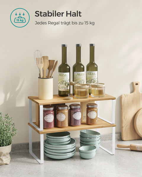 Rootz 2 Piece Set Cake Rack - Cupcake Stand - Dessert Display - Metal and Wood Material - Cloud White-Natural Beige - 19.5cm x 29.7cm x 15.5cm - 18.5cm x 29.7cm x 13.6cm - Lightweight - Easy Assembly - Sturdy Construction