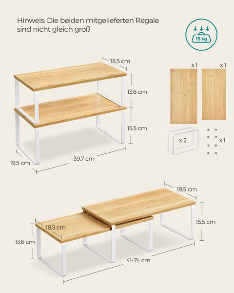 Rootz 2 Piece Set Cake Rack - Cupcake Stand - Dessert Display - Metal and Wood Material - Cloud White-Natural Beige - 19.5cm x 29.7cm x 15.5cm - 18.5cm x 29.7cm x 13.6cm - Lightweight - Easy Assembly - Sturdy Construction