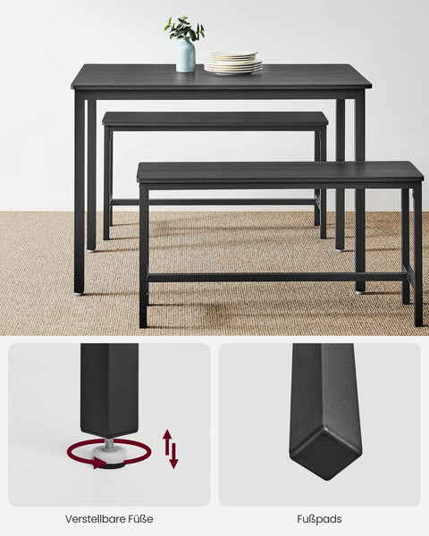 Rootz Dining Table with 2 Benches Set - Dining Set - 3 Piece Furniture - Space-Saving Design - Table: 70cm x 110cm x 75cm, Bench: 30cm x 97cm x 50cm