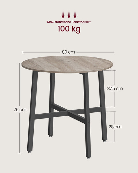 Rootz Round Dining Table - Compact Dining Table - Small Kitchen Table - Chipboard & Steel - 80cm D x 75cm H