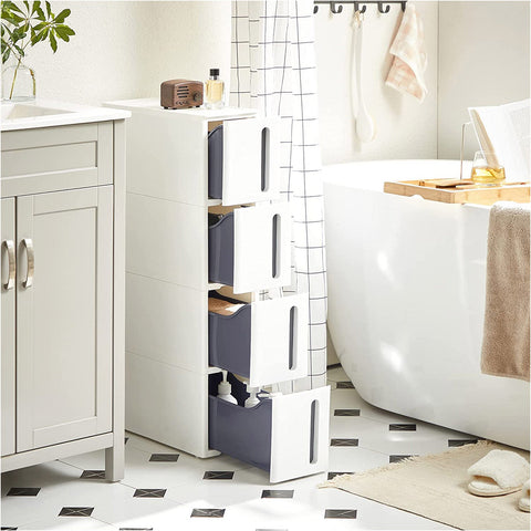 Rootz Narrow Rolling Shelf - Storage Rack - Space-Saving Organizer - Deep Drawers - Waterproof PP - 45cm x 17cm x 83cm