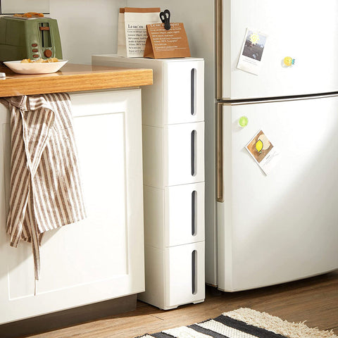 Rootz Narrow Rolling Shelf - Storage Rack - Space-Saving Organizer - Deep Drawers - Waterproof PP - 45cm x 17cm x 83cm