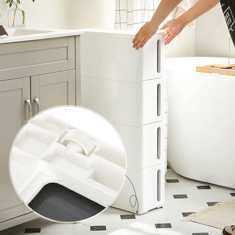 Rootz Narrow Rolling Shelf - Storage Rack - Space-Saving Organizer - Deep Drawers - Waterproof PP - 45cm x 17cm x 83cm