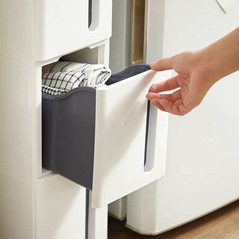 Rootz Narrow Rolling Shelf - Storage Rack - Space-Saving Organizer - Deep Drawers - Waterproof PP - 45cm x 17cm x 83cm