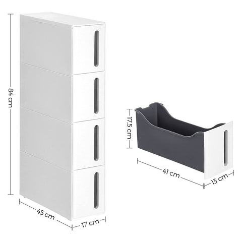 Rootz Narrow Rolling Shelf - Storage Rack - Space-Saving Organizer - Deep Drawers - Waterproof PP - 45cm x 17cm x 83cm