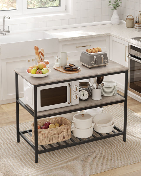 Rootz Industrial Kitchen Shelf - Storage Rack - Shelving Unit - Chipboard Steel - 60cm x 120cm x 90cm - Greige Black - 30kg Capacity