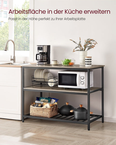 Rootz Industrial Kitchen Shelf - Storage Rack - Shelving Unit - Chipboard Steel - 60cm x 120cm x 90cm - Greige Black - 30kg Capacity