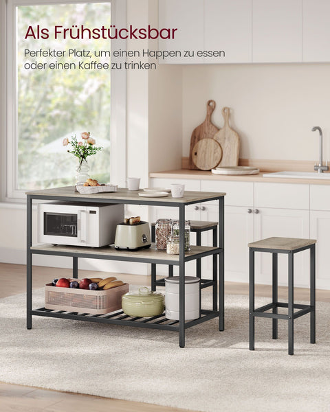 Rootz Industrial Kitchen Shelf - Storage Rack - Shelving Unit - Chipboard Steel - 60cm x 120cm x 90cm - Greige Black - 30kg Capacity