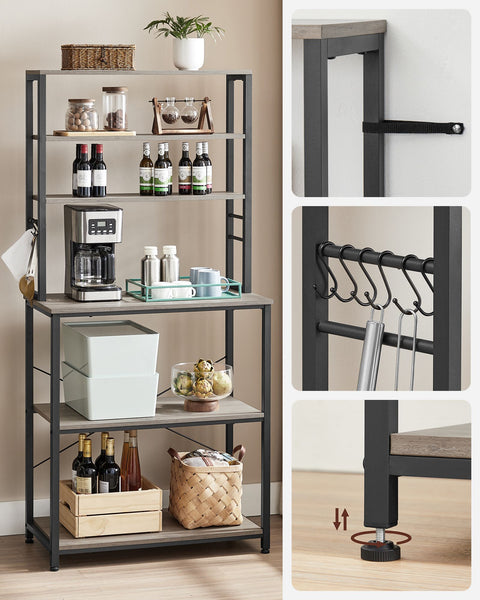 Rootz Kitchen Shelf - Storage Rack - Organizer - Space-Saving Design - 40 x 80 x 167 cm Brown-Black