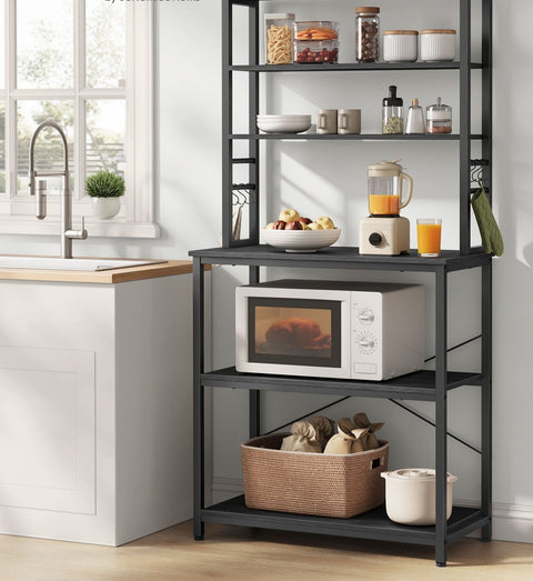 Rootz Industrial Design Kitchen Shelf - Oak White - Chipboard Steel - Storage Shelves - Hooks - 40cm x 80cm x 167cm - Assembly Required