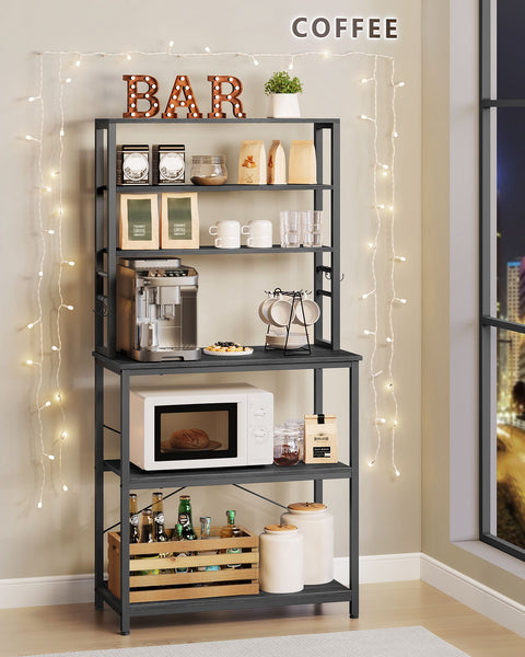 Rootz Industrial Design Kitchen Shelf - Oak White - Chipboard Steel - Storage Shelves - Hooks - 40cm x 80cm x 167cm - Assembly Required