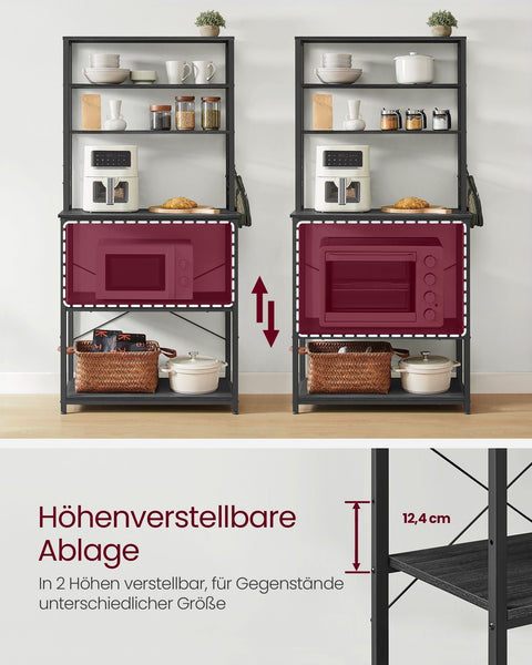 Rootz Industrial Design Kitchen Shelf - Oak White - Chipboard Steel - Storage Shelves - Hooks - 40cm x 80cm x 167cm - Assembly Required