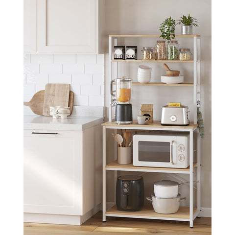 Rootz Kitchen Shelf with 6 Shelves and 6 Hooks - Pantry Rack - Storage Organizer - Chipboard & Steel - 40cm x 80cm x 167cm