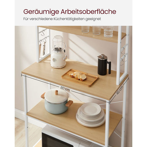 Rootz Kitchen Shelf with 6 Shelves and 6 Hooks - Pantry Rack - Storage Organizer - Chipboard & Steel - 40cm x 80cm x 167cm