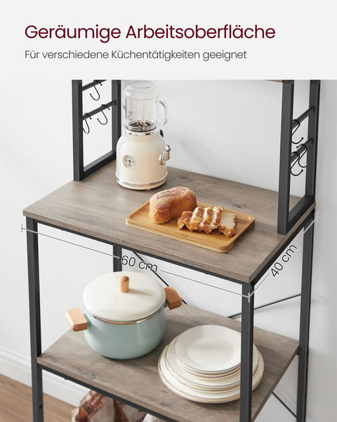 Rootz Standing Shelf Kitchen - Industrial Organizer - Grey-Black Storage - Sturdy Chipboard & Steel - 40 x 60 x 167 cm
