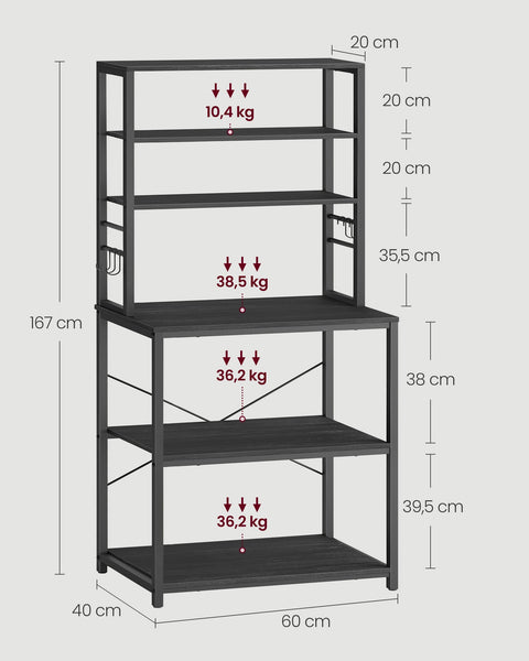 Rootz 3 Tier Cake Rack - Cupcake Stand - Dessert Display - Chipboard and Steel - Anthracite Gray-Ink Black - 40cm x 60cm x 167cm - 16.1kg - 10.4kg Max Load Capacity - Easy Assembly