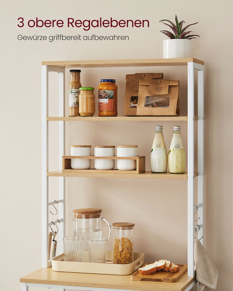 Rootz Oak White Chipboard Steel Cake Rack - Baking Stand - Storage Shelf - Sturdy Construction - Easy Assembly - 40cm x 60cm x 167cm