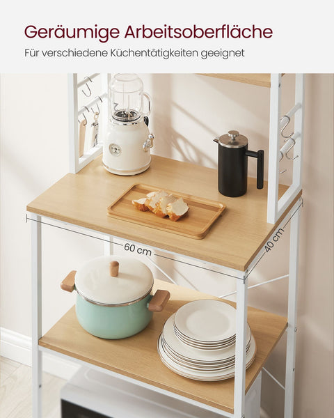 Rootz Oak White Chipboard Steel Cake Rack - Baking Stand - Storage Shelf - Sturdy Construction - Easy Assembly - 40cm x 60cm x 167cm