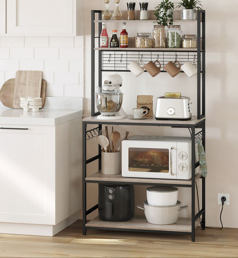Rootz Kitchen Shelf with Sockets - Storage Rack - Organizer - Efficient Space Use - 40cm x 80cm x 170cm - Brown Black