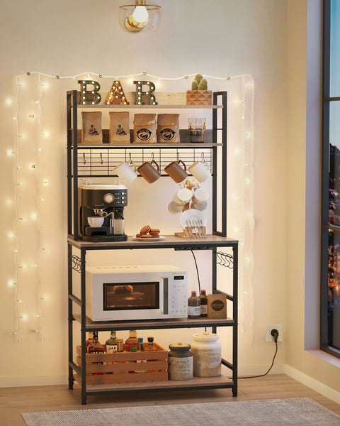 Rootz Kitchen Shelf with Sockets - Storage Rack - Organizer - Efficient Space Use - 40cm x 80cm x 170cm - Brown Black