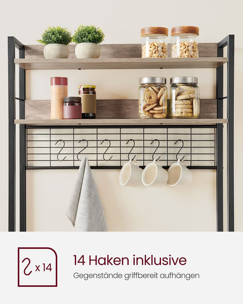 Rootz Greige Black Cake Rack - Storage Shelf - Chipboard Steel - Heavy Duty - Easy Assembly - 40cm x 80cm x 170cm