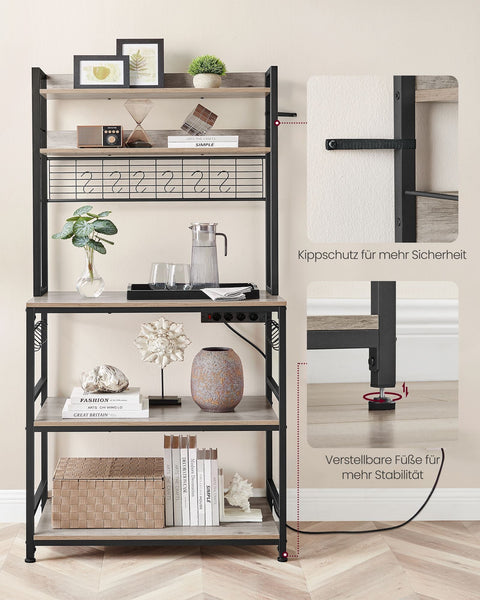 Rootz Greige Black Cake Rack - Storage Shelf - Chipboard Steel - Heavy Duty - Easy Assembly - 40cm x 80cm x 170cm