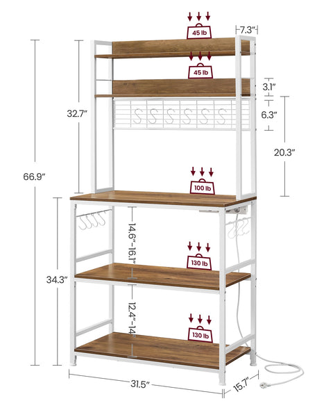 Rootz 5 Tier Cake Rack - Cupcake Stand - Chipboard Steel Construction - Light Walnut Brown-White - 40cm x 80cm x 170cm - Easy Assembly - Sturdy Design - Multi-functional Storage - 21.1kg Weight Capacity