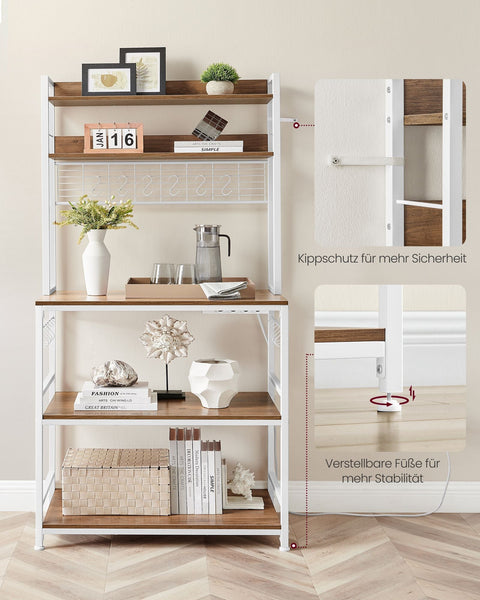 Rootz 5 Tier Cake Rack - Cupcake Stand - Chipboard Steel Construction - Light Walnut Brown-White - 40cm x 80cm x 170cm - Easy Assembly - Sturdy Design - Multi-functional Storage - 21.1kg Weight Capacity