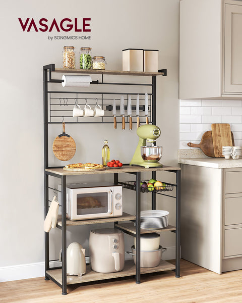 Rootz Greige Black Kitchen Storage Rack - Chipboard Steel Organizer - Pantry Shelf - Heavy Duty - 42cm x 90cm x 167.3cm