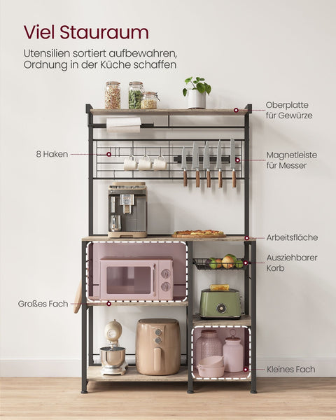 Rootz Kitchen Shelf - Storage Rack - Organizer Stand - 12 Hooks - Space-saving Design - 42 x 90 x 167.3cm