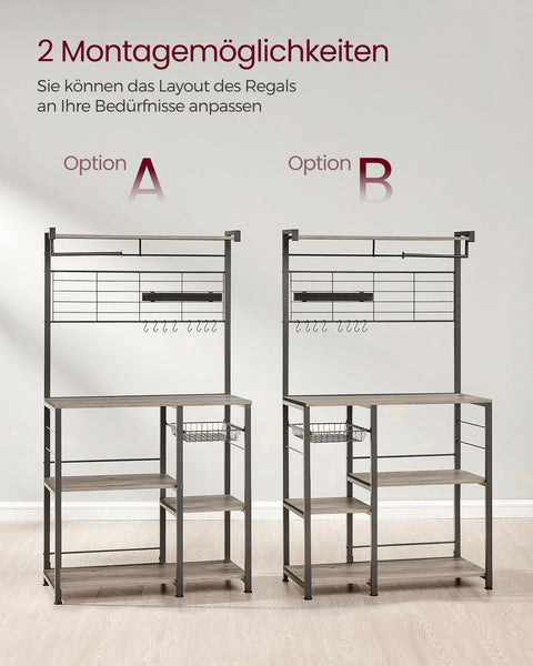 Rootz Greige Black Kitchen Storage Rack - Chipboard Steel Organizer - Pantry Shelf - Heavy Duty - 42cm x 90cm x 167.3cm